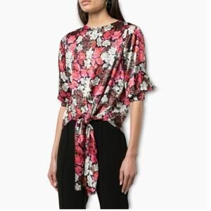 Cinq A Sept 100% Silk Pink Black Floral Jenny Blouse Top Size Small